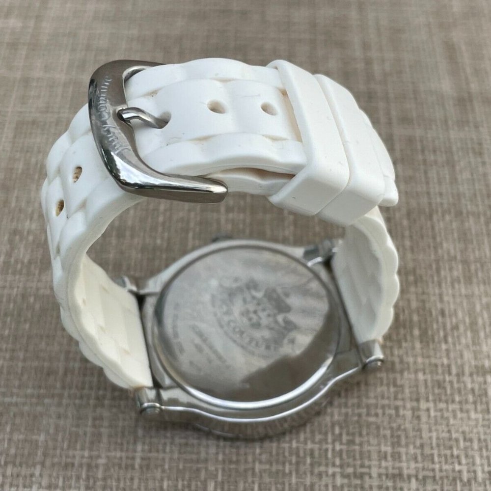 Juicy Couture Ladies Wrist Watch Crytals Accent Face White Rubber Band Quartz - Picture 10 of 12